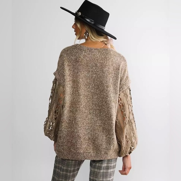 Gimmicks Knit Sweater with Lace Sleeves - Picture 3 of 8